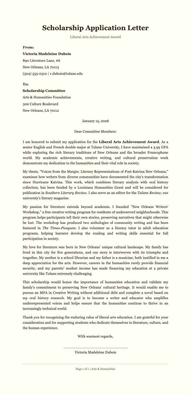 Cream Background Scholarship Letter